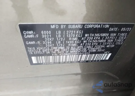 2023 Subaru Ascent Limited from USA, damaged, VIN 4S4WMAKD4P3442868